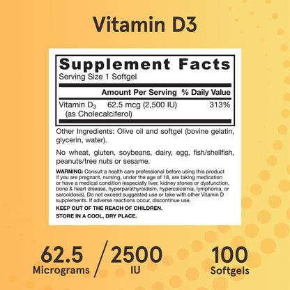 Vitamina D3 62.5 mcg (2500 UI), 100 Sgels – Jarrow Formulas-Wellu