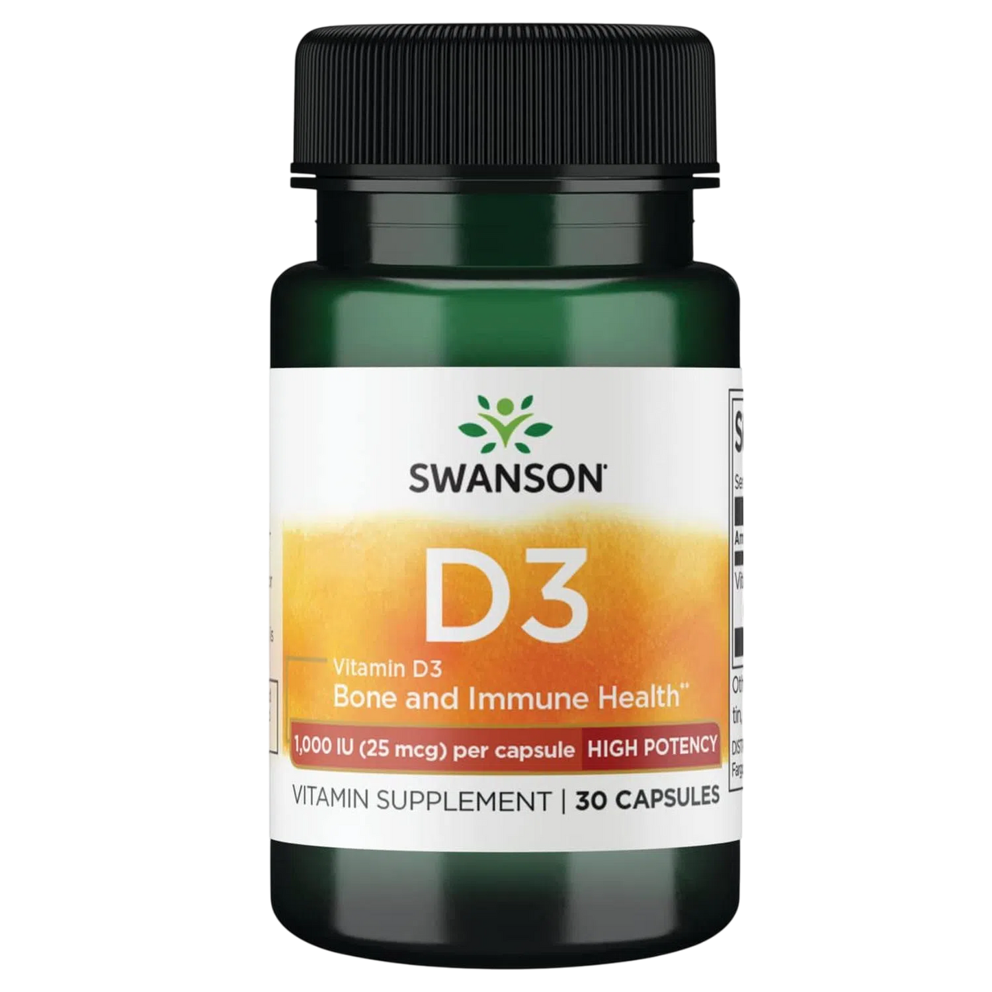 Vitamina D3 Alta Potencia 1,000 IU (25 Mcg), 30 Cápsulas – Swanson-Wellu