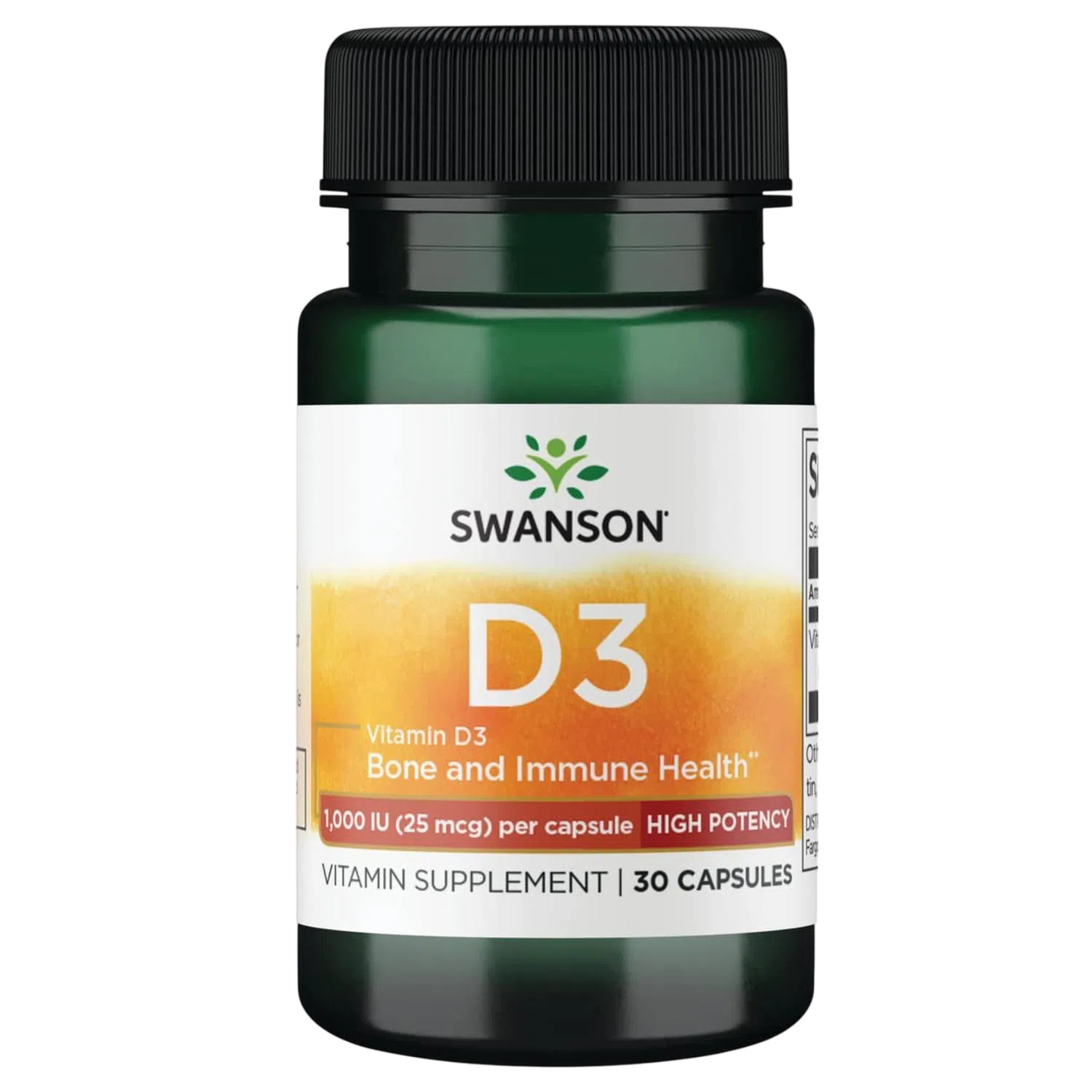 Vitamina D3 Alta Potencia 1,000 IU (25 Mcg), 30 Cápsulas – Swanson-Wellu