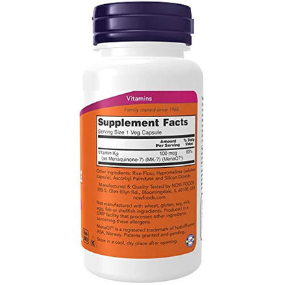 Vitamina K-2 MK-7 de 100 mcg, 120 Cápsulas Veg – NOW Foods-Wellu