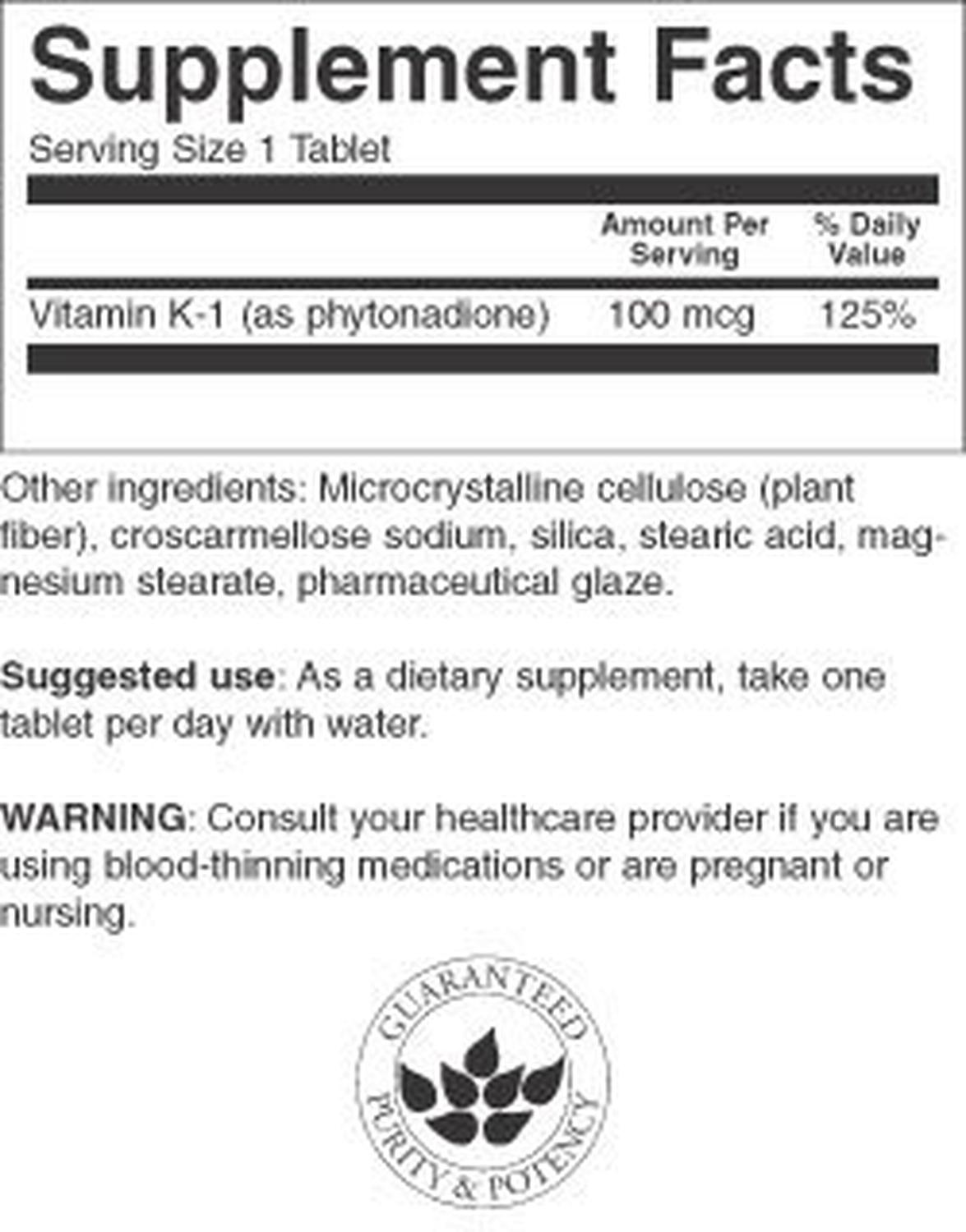 Vitamina K1 (Salud Cardiovascular) 100 mcg, 100 Tab – Swanson-Wellu