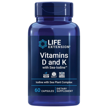 Vitaminas D y K con Sea-Iodine, 60 caps – Life Extension-Wellu