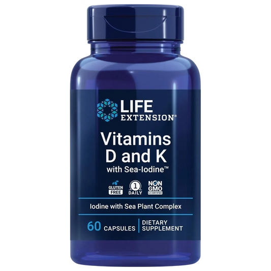 Vitaminas D y K con Sea-Iodine, 60 caps – Life Extension-Wellu