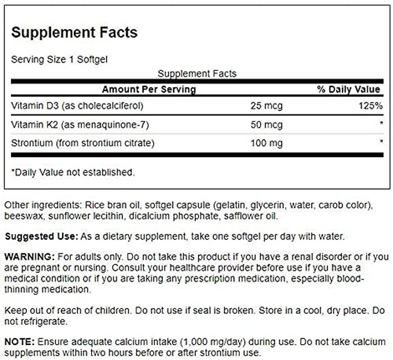 Vitaminas D3 y K2 con Estroncio 25 mcg, 60 Softgels – Swanson-Wellu