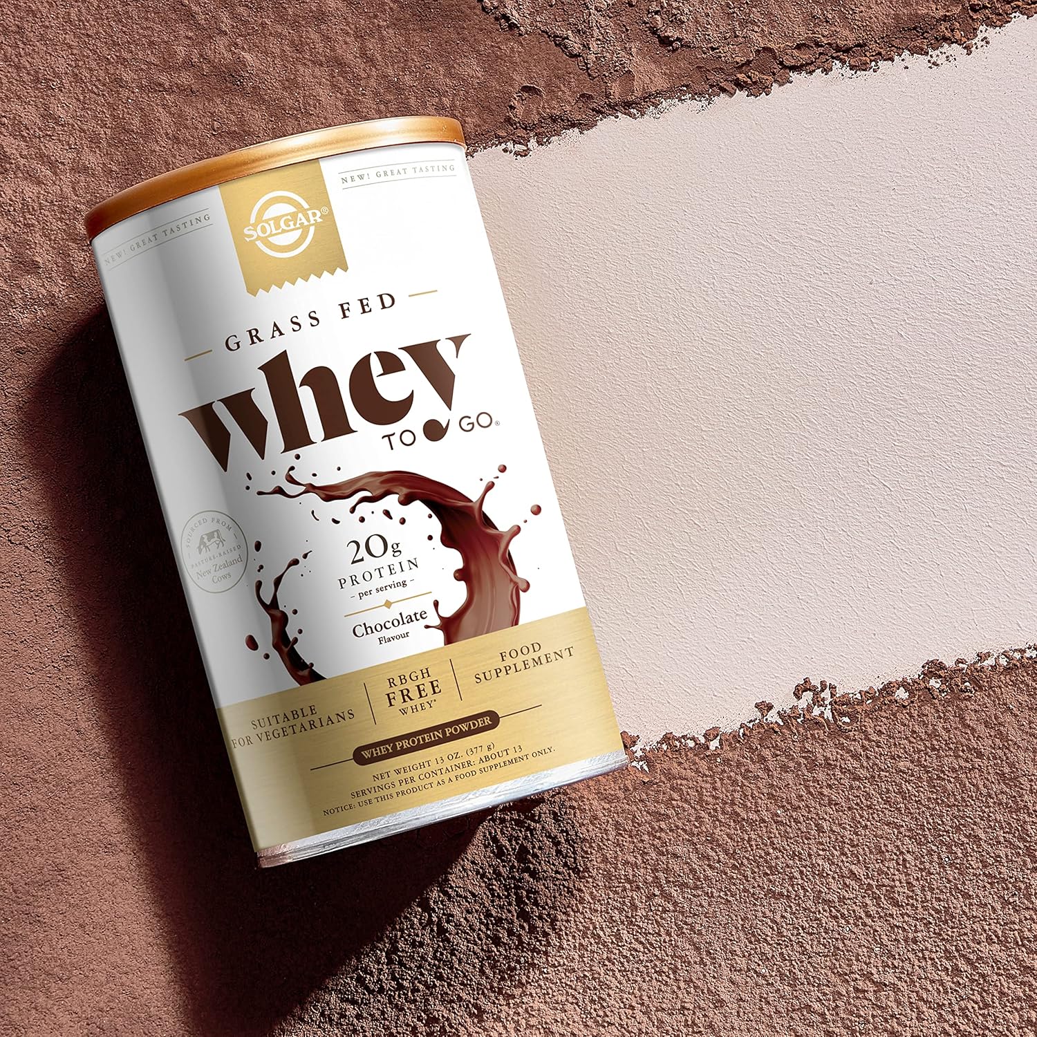 Grass Fed "Whey To Go" Proteína Chocolate 377g – Solgar-Wellu